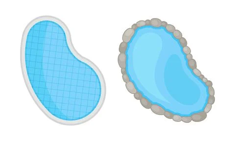 Landscape and Garden Design Elements with Pool or Pond with Blue Water Above Stock Illustration