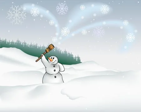 Landscape And Snowman Stock Illustration