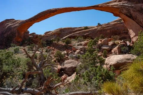 Landscape Arch in the Devils Garden, the longest in the park and the fifth-.. Foto stock
