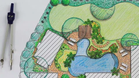 Landscape architect design backyard plan for villa Video stock 53559174