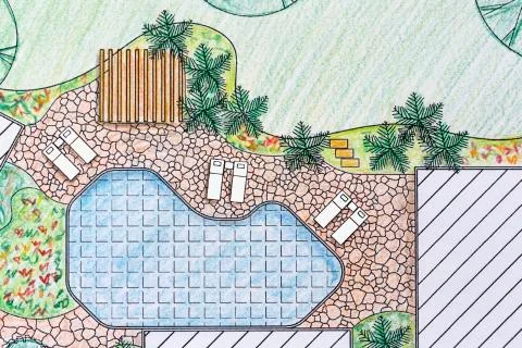 Landscape architect design backyard plan for villa Stock Illustration
