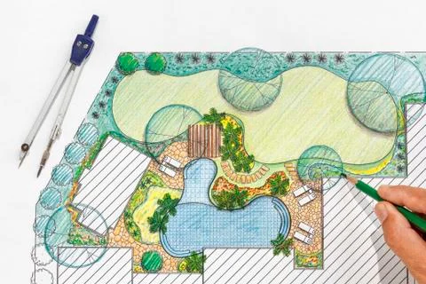 Landscape architect design backyard plan for villa 스톡 사진