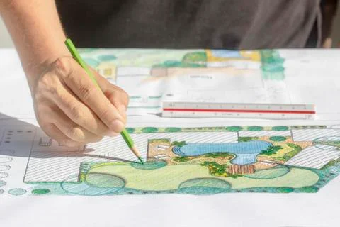 Landscape architect design backyard plan for villa 스톡 사진