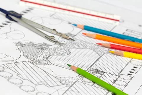 Landscape architect design backyard plan for villa Stock Photos