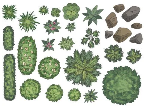 Landscape architect design element set graphic color top sketch aerial view illu Stock Illustration