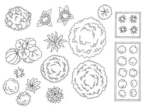 Landscape architect design element set  top sketch aerial view vector Stock Illustration