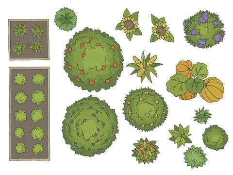 Landscape architect design element set top sketch aerial view vector Stock Illustration