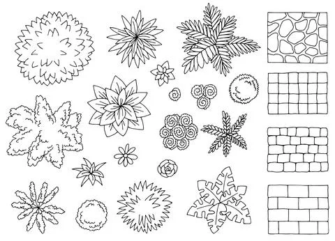 Landscape architect design element set top sketch isolated illustration vector Stock Illustration