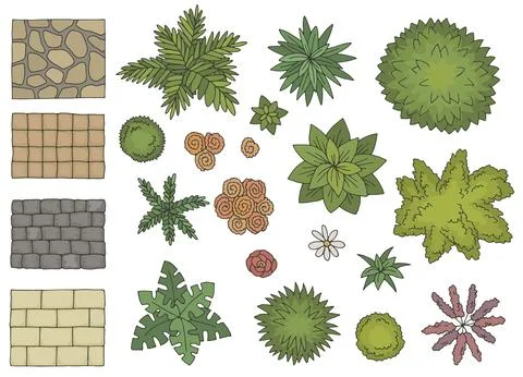 Landscape architect design set color top sketch isolated illustration vector Stock Illustration