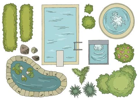 Landscape architect design set graphic color top sketch vector 스톡 일러스트