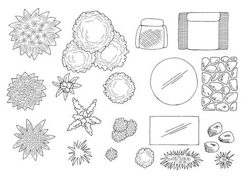 Landscape architect design set graphic top sketch illustration vector 스톡 일러스트