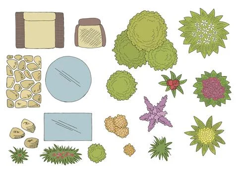 Landscape architect design set graphic color top sketch illustration vector 스톡 일러스트