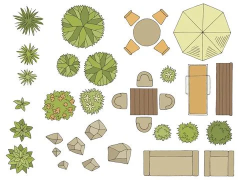 Landscape architect design set top sketch aerial view isolated vector Stock Illustration