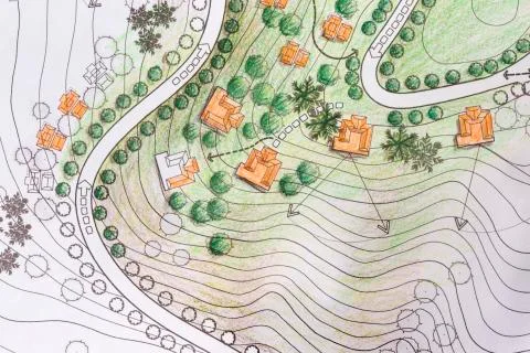 Landscape Architect Designing on site analysis plan Stock Illustration