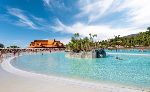 Landscape with artificial beach Stock Photos