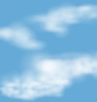 Landscape atmosphere fluffy white clouds blue sky nature background - vector Stock Illustration