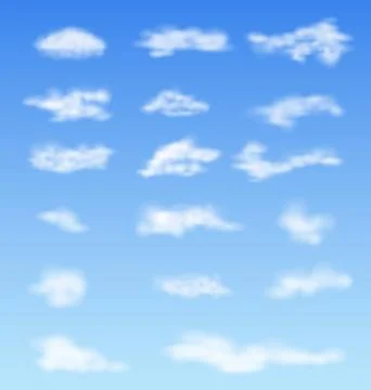 Landscape atmosphere fluffy white clouds blue sky nature background - vector Illustrazione stock