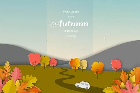 Landscape of autumn or fall background with colorful leaves for shopping prom Stock Illustration