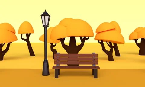 Landscape Autumn park. 3d rendering Ilustración de archivo