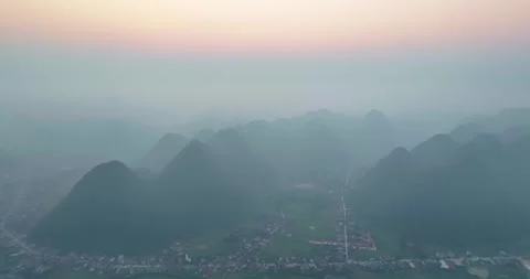 Landscape of Bac Son valley around in the morning Stock Footage 296801129