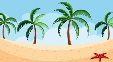 Landscape background design of beach at daytime Stock Illustration