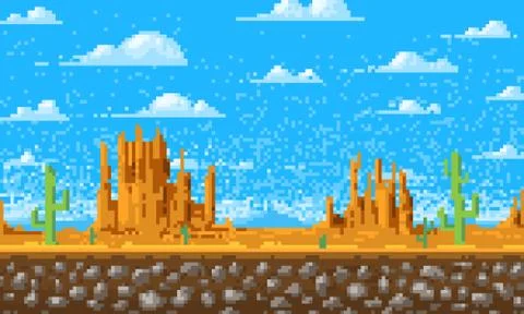 Landscape background, pixel art, 8-bit game digital vintage style. interface for Illustration