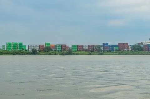 Landscape background skyline container yard, Indonesia, 3 March 2024 Stock Photos