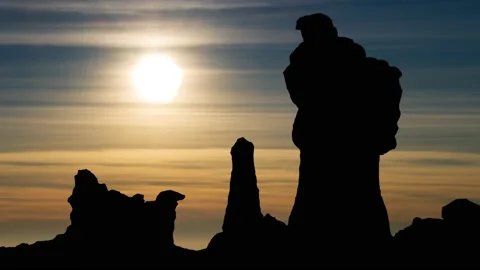 Landscape with Badlands Rocks, Time Lapse at Sunset with Colorful Sky, USA Stock Footage 146389397