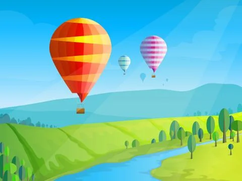 Landscape with balloons Illustrazione stock