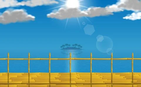 Landscape of bamboo bridge on the beach Stock Illustration