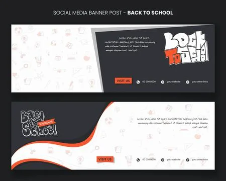 Landscape banner template for back to school campaign with doodle art and t.. Stock Illustration