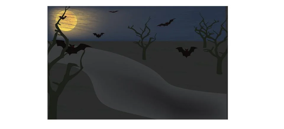 Landscape with bare trees and bats Stock Illustration