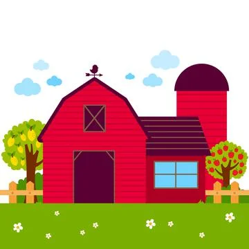 Landscape with barn. Vector illustration Stock Illustration