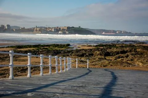 Landscape with beach and railing Foto stock