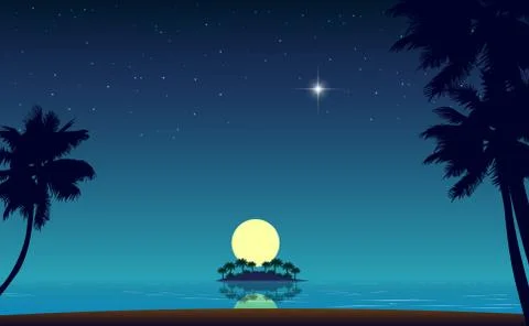 Landscape of the beach in the night Stock Illustration