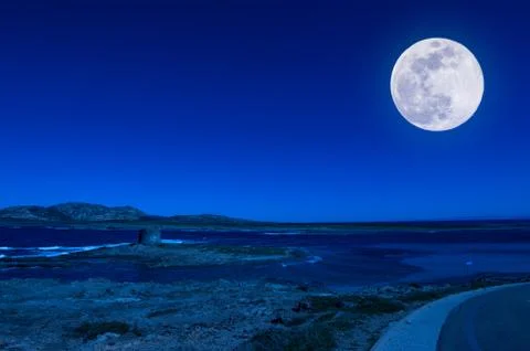 Landscape of beach at night Stock Photos