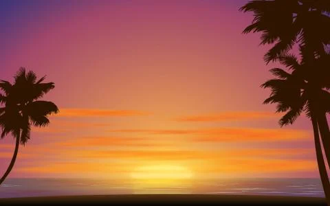 Landscape of the beach in sunset Stock Illustration