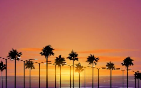 Landscape of the beach in sunset Stock Illustration