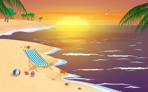 Landscape of the beach in sunset Stock Illustration