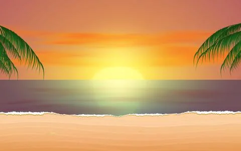 Landscape of the beach in sunset Stock Illustration