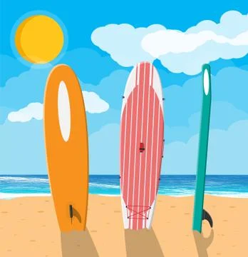 Landscape of beach surfboard Stock Illustration