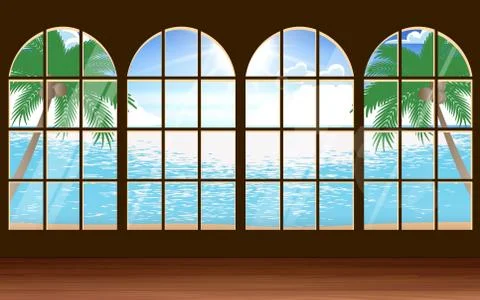 Landscape of the beach at windows in day time Stock Illustration
