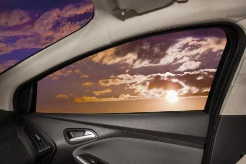 Landscape behind  car window Stock Photos