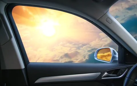 Landscape behind  car window Stock Photos