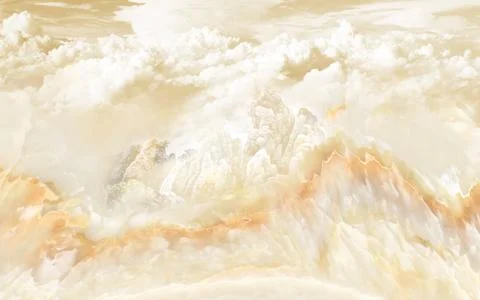 Landscape beige marble background, clouds, sea Stock Illustration