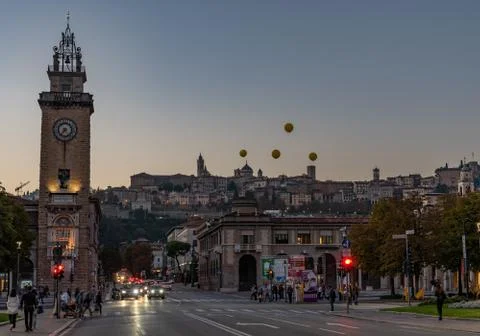 Landscape of Bergamo in the early hours of the evening Stock Photos