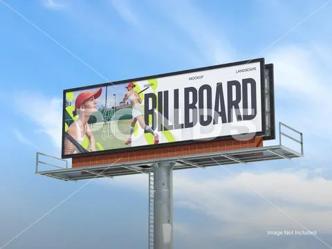 Landscape Billboard Mockup Against a Cloudy Sky PSD Template