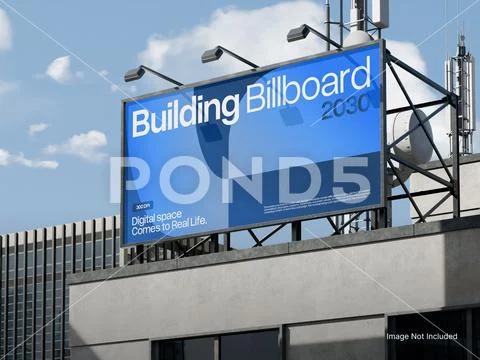 Landscape Billboard Mockup on a Rooftop Building Outdoor 3D Rendering Plantilla PSD