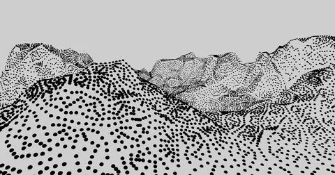 Landscape from black dots on a white background 3d illustration Stock Illustration