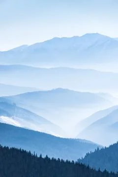 Landscape with blue mountains Stock Photos